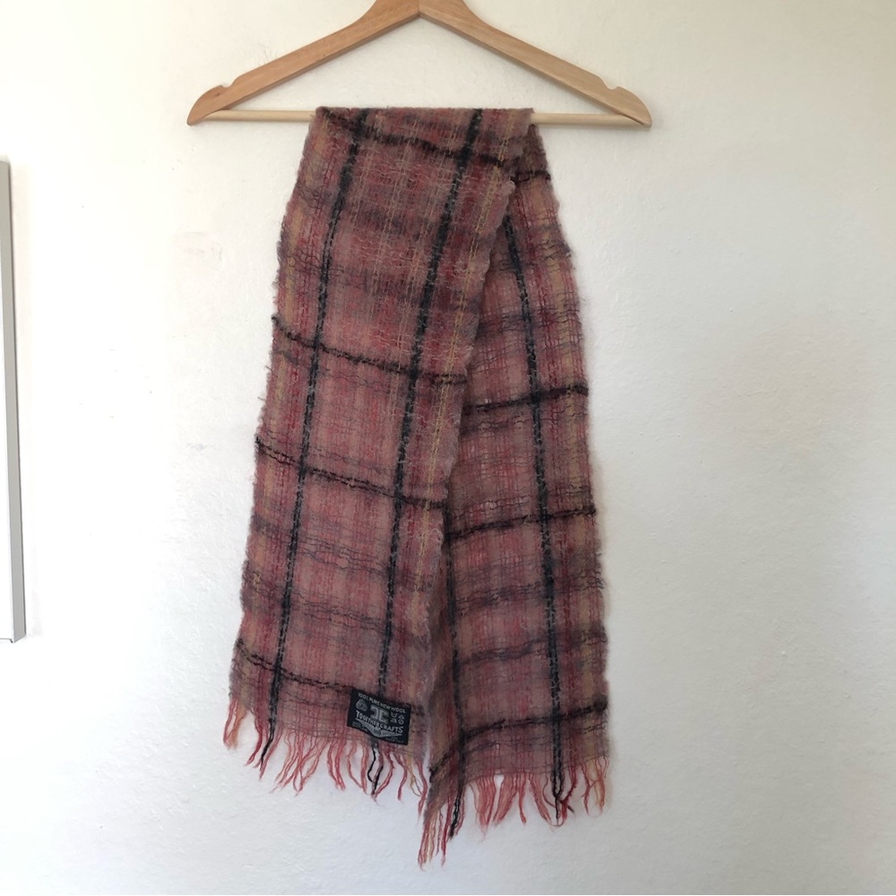 Together Crafts 100% Wool Plaid Scarf Made in Scotland in Pink Blue Black